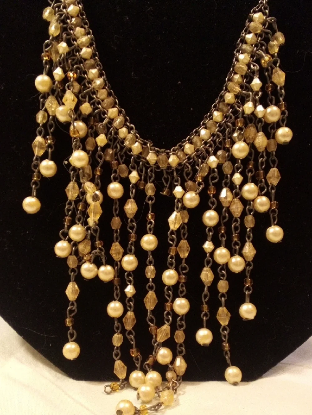 Gold Bead Fringe Statement Necklace - Women Jewelry